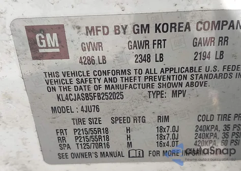 2015 Buick Encore from USA, damaged, VIN KL4CJASB5FB252025